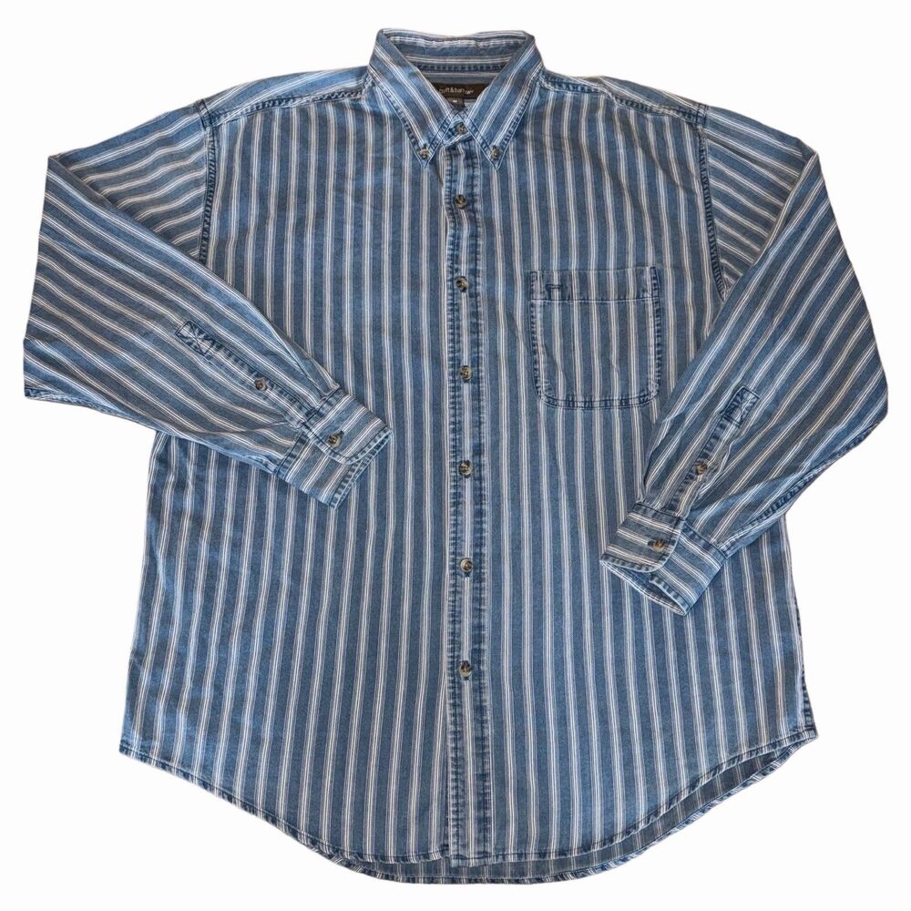 Vintage Croft & Barrow Denim Button Shirt Men's Size Medium Blue Striped